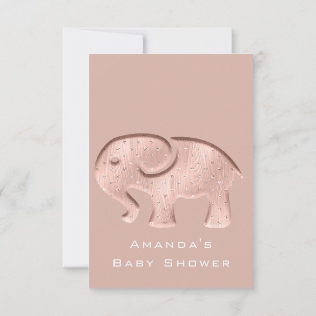 Invitación Purpurina Baby Shower Rosa elefante moderno niño C (Reverso)
