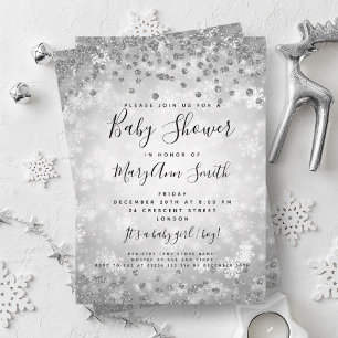 Invitación Purpurina Baby Shower Silver Winter Wonderland