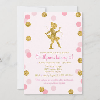 Invitación Purpurina Ballerina, Pink and Gold Sparkle Cumplea