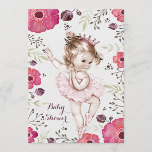 Invitación Purpurina Ballerina Watercolor Poppies Baby Shower