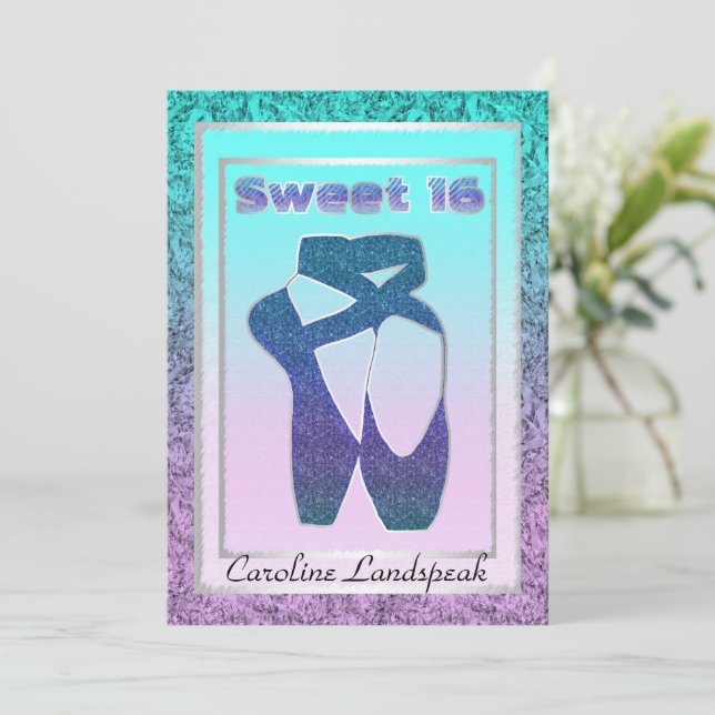 Invitación Purpurina Ballet Zapatos Joyas Patrón Sweet16 Fies (Anverso de pie)