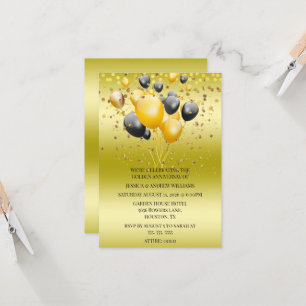 Invitación Purpurina Balloons Confetti 50° aniversario Boda