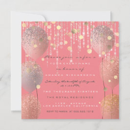 Invitación Purpurina Balloons Rosa Bridal Sweet 16th Coral