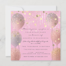 Invitación Purpurina Balloons Rosa Bridal Sweet 16th Pink