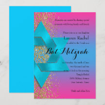 Purpurina Bat Mitzvah Turquoise Pink Ombre Faux Go