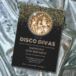 Invitación Purpurina Black Gold 30 Fiesta disco de cumpleaños