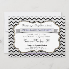 Invitación Purpurina Black Ice Gold Chevron Baby Shower