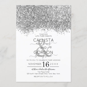 Invitación Purpurina blanco de lujo Confetti Boda