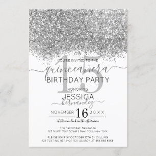 Invitación Purpurina blanco de lujo Confetti Quinceañera