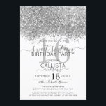 Invitación Purpurina blanco de lujo Confetti Sweet 16<br><div class="desc">La elegante, glamorosa y moderna invitación a la fiesta de 16 años es perfecta para el joven chica contemporáneo y elegante. Cuenta con un falso purpurina brillante de color plateado impreso sobre un sencillo fondo blanco con un gran número de "16" en un tono dorado rosado a juego. La parte...</div>