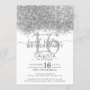 Invitación Purpurina blanco de lujo Confetti Sweet 16