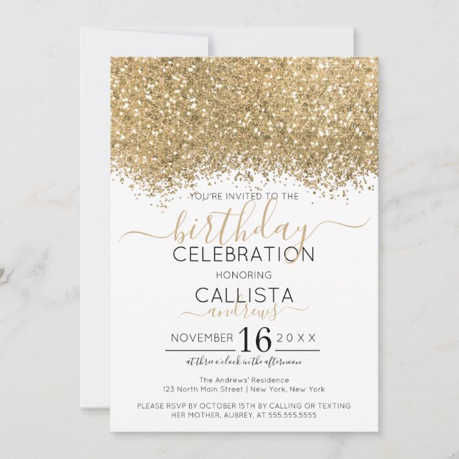 Invitación Purpurina blanco de lujo moderno Confetti Cumpleañ (Anverso)