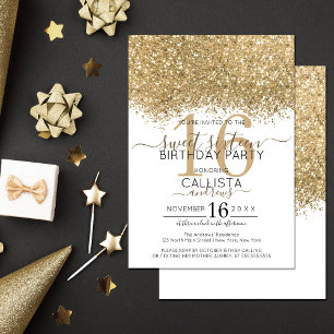 Invitación Purpurina blanco de lujo moderno Confetti Sweet 16
