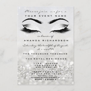 Invitación Purpurina blanco de maquillaje plateado 16ª ducha 