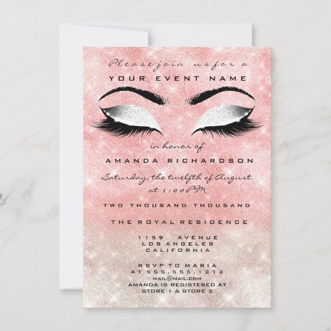 Invitación Purpurina blanco de marfil rosa maquillaje duodéci (Anverso)