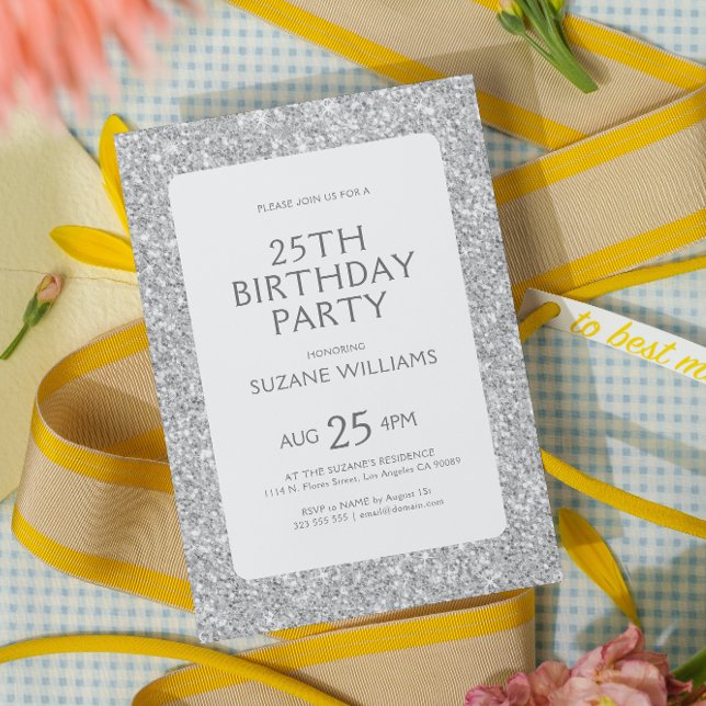 Invitación Purpurina blanco minimalista Feliz cumpleaños (Subido por el creador)