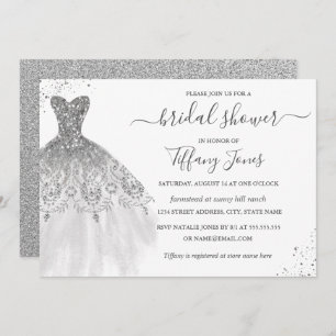 Invitación Purpurina blanco plateado Boda vestida ducha de no