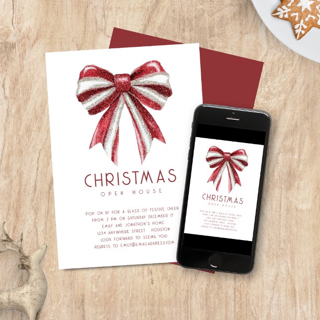 Invitación Purpurina blanco rojo dobla a Navidades de la Casa (Available digitally and printed)