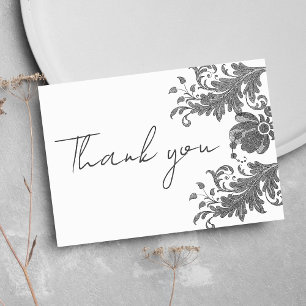 Invitación Purpurina blanco simple encaje floral Gracias