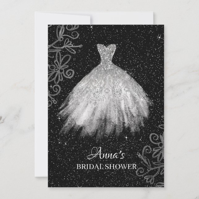 Invitación *~* Purpurina blanco vestido de novia vestido de n (Anverso)