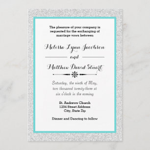 Invitación Purpurina blanco y marco Verde azulado - Invitació