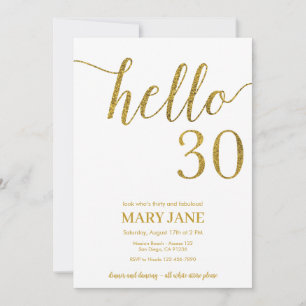 Invitación Purpurina blanco y oro 30 cumpleaños