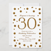 Purpurina blanco y oro puntos 30° fiesta de cumple