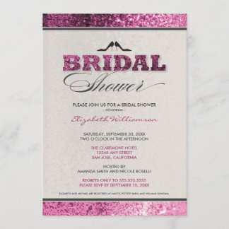 Invitación Purpurina Bling Bridal Shower Invitation (fucsia)