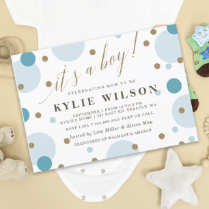 Invitación Purpurina Blue Confetti es un chico Baby Shower