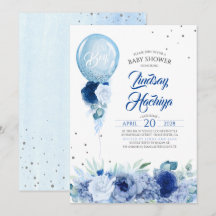 Purpurina Blue Floral Silver Balloon Baby Shower