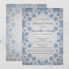 Invitación Purpurina Blue Snowflakes Invierno Ensayo Cena