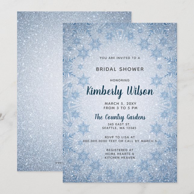 Invitación Purpurina Blue Snowflakes winter Shower (Anverso / Reverso)