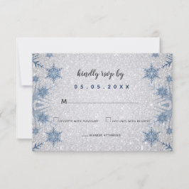 Invitación Purpurina Blue Snowflakes winter Wedding Rsvp