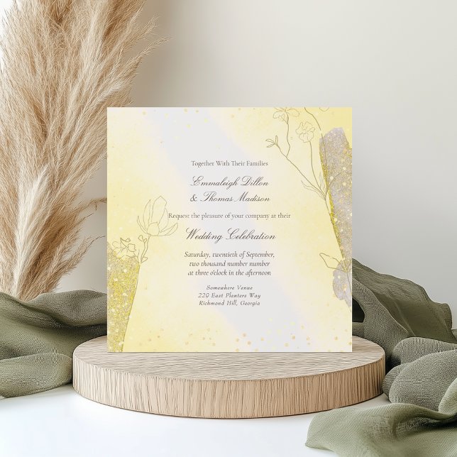 Invitación Purpurina Boda de cuadrado amarillo radiante (Subido por el creador)