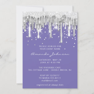 Invitación Purpurina  Boda de novia Gris morado