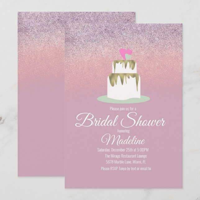 Invitación Purpurina Boda de Relieve metalizado de capa de to (Anverso / Reverso)