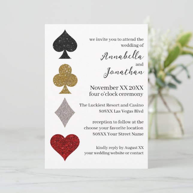 Invitación Purpurina Boda del Casino Las Vegas (Anverso de pie)