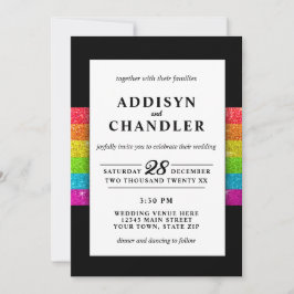 Invitación PURPURINA Boda moderno de Moda negra arcoiris LGBT