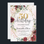 Invitación Purpurina bohemiano de oro de Borgoña 50 años<br><div class="desc">Invitación de 50 años del purpurina bohemio de oro burgundy,  Contáctame por artículos coincidentes o para personalización,  Rosas de Rubor ©</div>