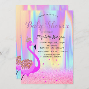 Invitación Purpurina Bokeh, Flamingo, Ombre Holográfico