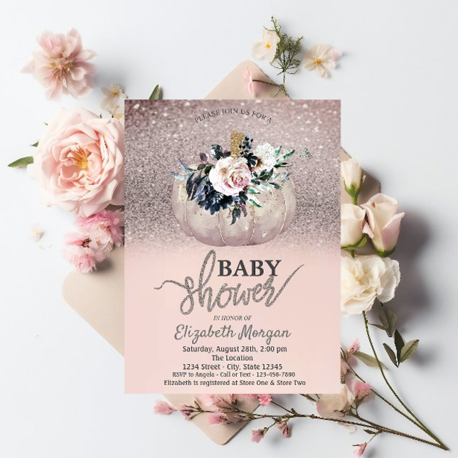 Invitación Purpurina Bokeh, Floral Pumpkin Baby Shower (Subido por el creador)
