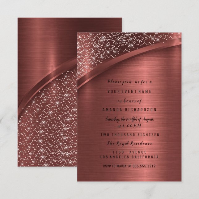 Invitación Purpurina Borgoña de bronce Dulce Fiesta de Cumple (Anverso / Reverso)