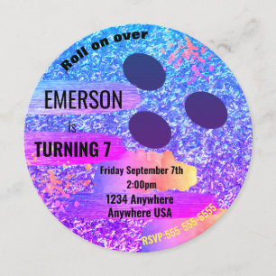 Invitación Purpurina BOWLING BALL, boliche, fiesta de cumplea