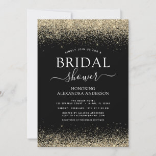 Invitación Purpurina Bridal Shower Black Gold Girly