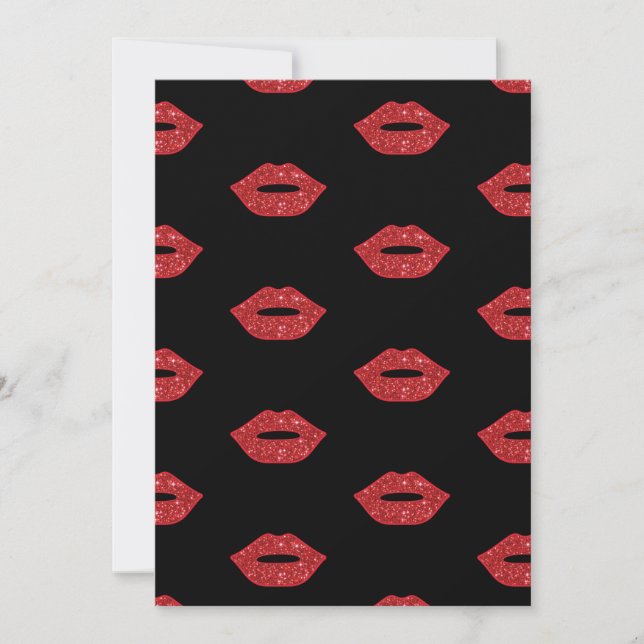 Invitación Purpurina brillante de los labios rojos besa a ele (Anverso)