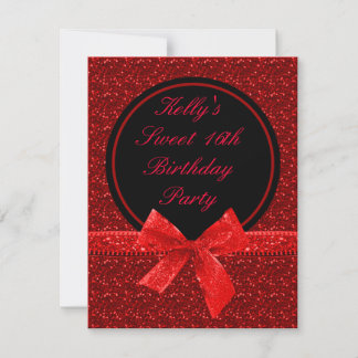Invitación Purpurina Brillante Mod Rojo Dulce 16 Fiesta