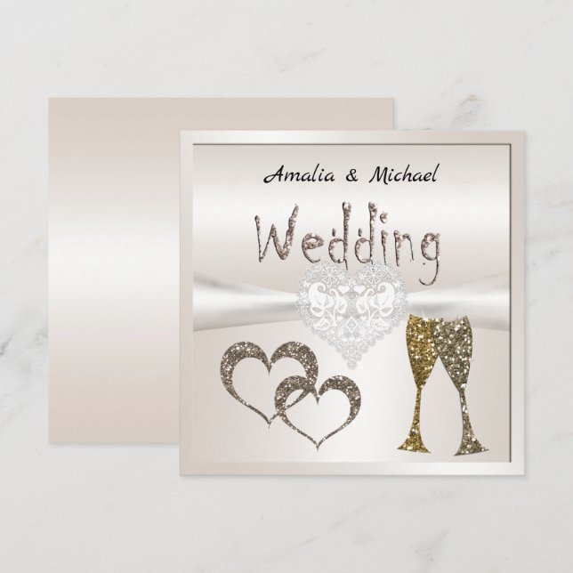 Invitación Purpurina brillar gafas secuelas corazones de cham (Anverso / Reverso)