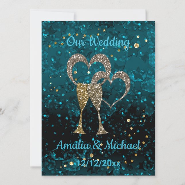 Invitación Purpurina brillar gafas secuelas corazones de cham (Anverso)