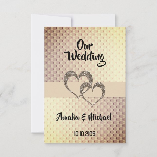 Invitación Purpurina brillo secuencial dos corazones boda amo (Anverso)