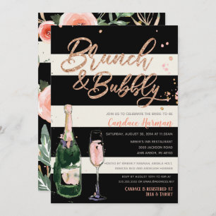 Invitación Purpurina brunch-bubbly Black Stripe Bridal Shower